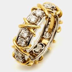 Tiffany & Co. Schlumberger® Sixteen Stone Diamond Platinum 18k Yellow Gold Ring Size 54