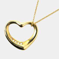 Pre Owned Tiffany & Co. 18K Yellow Gold and Diamond Elsa Peretti Open Heart Pendant Necklace