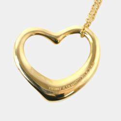 Pre Owned Tiffany & Co. 18K Yellow Gold and Diamond Elsa Peretti Open Heart Pendant Necklace