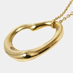 Pre Owned Tiffany & Co. 18K Yellow Gold and Diamond Elsa Peretti Open Heart Pendant Necklace