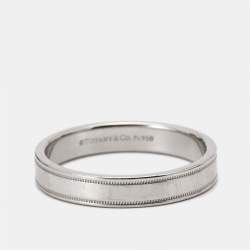 Pre Owned Tiffany & Co. Together Double Milgrain Platinum Band Ring Size 62
