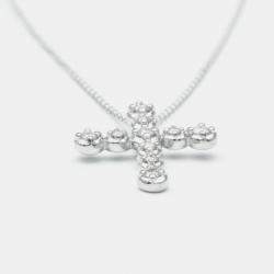 Pre Owned Tiffany & Co. 18K White Gold and Diamond Cross Pendant Necklace
