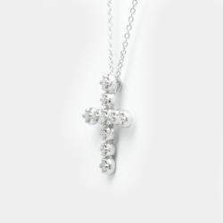 Pre Owned Tiffany & Co. 18K White Gold and Diamond Cross Pendant Necklace