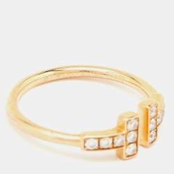 Pre Owned Tiffany & Co. Twire Diamonds 18k Yellow Gold Ring Size 50