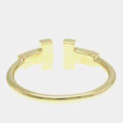 Pre Owned Tiffany & Co. 18K Yellow Gold and Diamond T Wire Ring EU 53