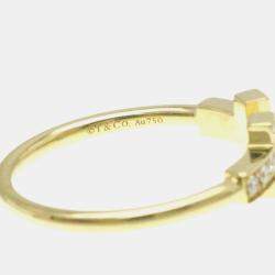 Pre Owned Tiffany & Co. 18K Yellow Gold and Diamond T Wire Ring EU 53