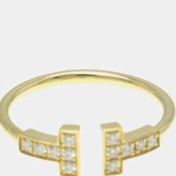 Pre Owned Tiffany & Co. 18K Yellow Gold and Diamond T Wire Ring EU 53