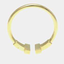 Pre Owned Tiffany & Co. 18K Yellow Gold and Diamond T Wire Ring EU 53