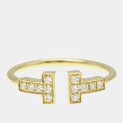 Pre Owned Tiffany & Co. 18K Yellow Gold and Diamond T Wire Ring EU 53