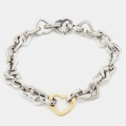 Pre Owned Tiffany & Co. Heart Link Sterling Silver 18k Yellow Gold  Bracelet