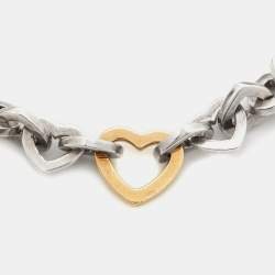 Pre Owned Tiffany & Co. Heart Link Sterling Silver 18k Yellow Gold  Bracelet