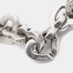 Pre Owned Tiffany & Co. Heart Link Sterling Silver 18k Yellow Gold  Bracelet