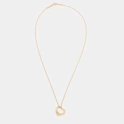 Pre Owned Tiffany & Co. Elsa Peretti Open Heart Diamond 18k Rose Gold Pendant Necklace