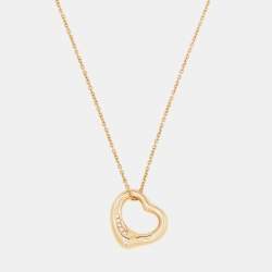 Pre Owned Tiffany & Co. Elsa Peretti Open Heart Diamond 18k Rose Gold Pendant Necklace