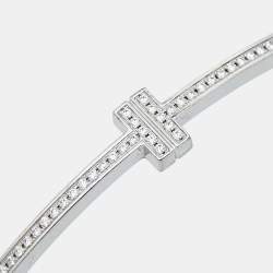 Pre Owned Tiffany & Co. Tiffany T Diamond Hinged 18k White Gold Bracelet
