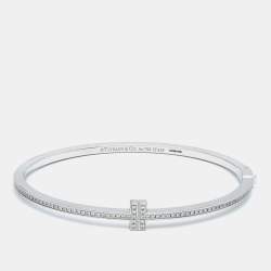 Pre Owned Tiffany & Co. Tiffany T Diamond Hinged 18k White Gold Bracelet