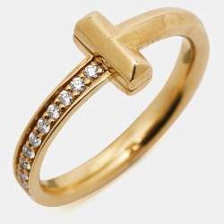 Pre Owned Tiffany & Co. Tiffany T  T1 Diamonds 18k Yellow Gold  Ring Size 52