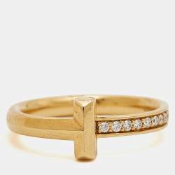 Pre Owned Tiffany & Co. Tiffany T  T1 Diamonds 18k Yellow Gold  Ring Size 52