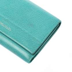 Pre Owned Tiffany & Co. Blue Leather Tri- Fold French Wallet