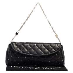 Pre Owned Tiffany & Co. Black Quilted Leather Studded Chain Clutch