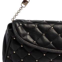 Pre Owned Tiffany & Co. Black Quilted Leather Studded Chain Clutch