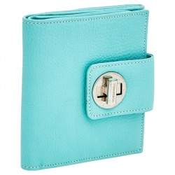 Pre Owned Tiffany & Co. Turquoise Leather Turnlock Wallet