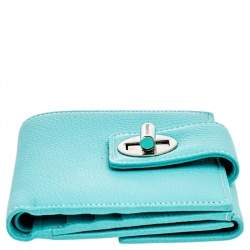 Pre Owned Tiffany & Co. Turquoise Leather Turnlock Wallet