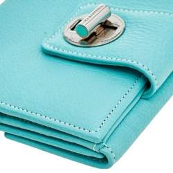Pre Owned Tiffany & Co. Turquoise Leather Turnlock Wallet