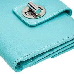 Pre Owned Tiffany & Co. Turquoise Leather Turnlock Wallet