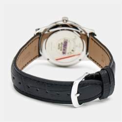 Tiffany & Co. Grey Sterling Silver Embossed Leather Atlas Women's Wristwatch 37 mm