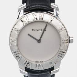 Tiffany & Co. Grey Sterling Silver Embossed Leather Atlas Women's Wristwatch 37 mm