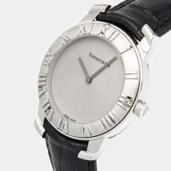 Tiffany & Co. Grey Sterling Silver Embossed Leather Atlas Women's Wristwatch 37 mm