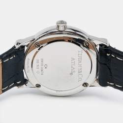 Tiffany & Co. Grey Sterling Silver Embossed Leather Atlas Women's Wristwatch 25 mm