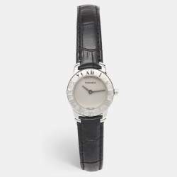 Tiffany & Co. Grey Sterling Silver Embossed Leather Atlas Women's Wristwatch 25 mm