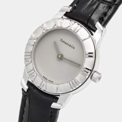Tiffany & Co. Grey Sterling Silver Embossed Leather Atlas Women's Wristwatch 25 mm
