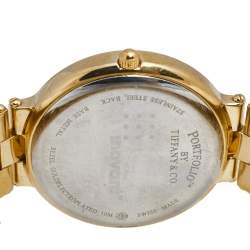Pre Owned Tiffany & Co Yellow Gold Plated Stainless Steel Portfolio Men's Wristwatch 32 mm