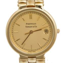 Pre Owned Tiffany & Co Yellow Gold Plated Stainless Steel Portfolio Men's Wristwatch 32 mm