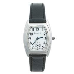 Pre Owned Tiffany & Co White Stainless Steel Lizard Tonneau Men's Wristwatch 27 mm