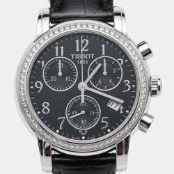 Tissot Black Stainless Steel Diamond Leather Dressport T050.217.16.052.01 Women's Wristwatch 35 mm