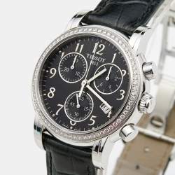 Tissot Black Stainless Steel Diamond Leather Dressport T050.217.16.052.01 Women's Wristwatch 35 mm