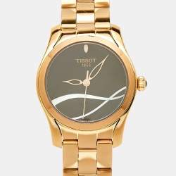 Pre Owned Tissot Black and Mother of Pearl Rose Gold Stainless Steel T-Wave T112.210.33.051.00 Women's Wristwatch 30 mm 