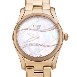 Pre Owned Tissot Mother of Pearl Rose Gold Plated Stainless Steel Diamond T-Wave T112210B Women's Wristwatch 30 mm