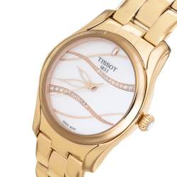 Pre Owned Tissot Mother of Pearl Rose Gold Plated Stainless Steel Diamond T-Wave T112210B Women's Wristwatch 30 mm