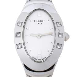 Pre Owned Tissot White Stainless Steel Diamond Oval Women's Wristwatch 21 mm