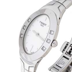 Pre Owned Tissot White Stainless Steel Diamond Oval Women's Wristwatch 21 mm