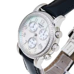 Pre Owned Tissot Mother Of Pearl Stainless Steel & Leather Diamond Dressport T050.217.16.112.01 Women's Wristwatch 35 mm