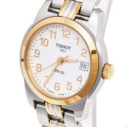 Pre Owned Tissot White Two Tone Stainless Steel PR50 T34.2.281.14 Women's Wristwatch 24 mm