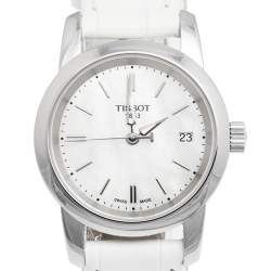 Pre Owned Tissot Mother Of Pearl Stainless Steel Leather Class Dream T033.210.16.111.00 Women's Wristwatch 28 mm