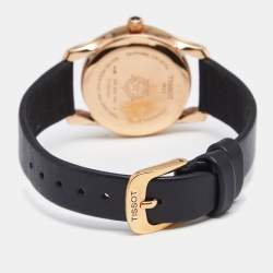 Pre Owned Tissot Black Rose Gold Plated Stainless Steel Leather Wave T112210A Women's Wristwatch 30 mm 