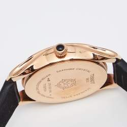 Pre Owned Tissot Black Rose Gold Plated Stainless Steel Leather Wave T112210A Women's Wristwatch 30 mm 